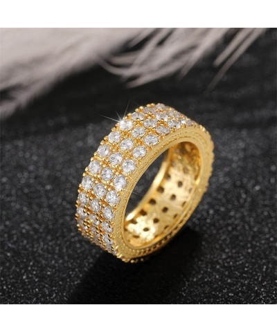 18k Gold Plated Wide Band Eternity Ring 3 Rows Round Cut Iced Out Lab Diamond Wedding Ring All-Around Band Stacking Ring for ...