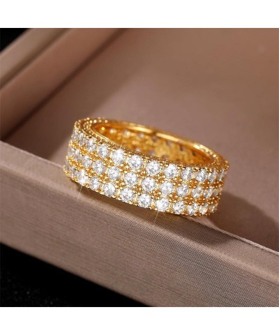 18k Gold Plated Wide Band Eternity Ring 3 Rows Round Cut Iced Out Lab Diamond Wedding Ring All-Around Band Stacking Ring for ...