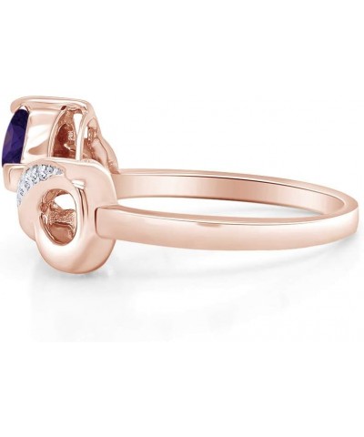 14k Rose Gold Over Sterling Silver Simulated Birthstone & Diamond Accent Infinity Heart Promise Engagement Ring for Women Sim...