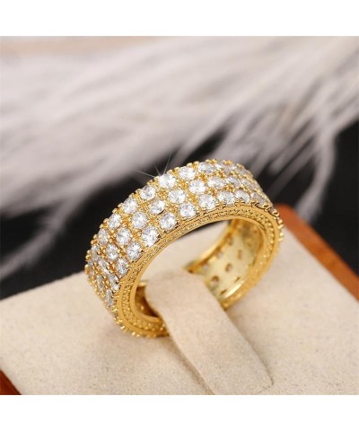 18k Gold Plated Wide Band Eternity Ring 3 Rows Round Cut Iced Out Lab Diamond Wedding Ring All-Around Band Stacking Ring for ...