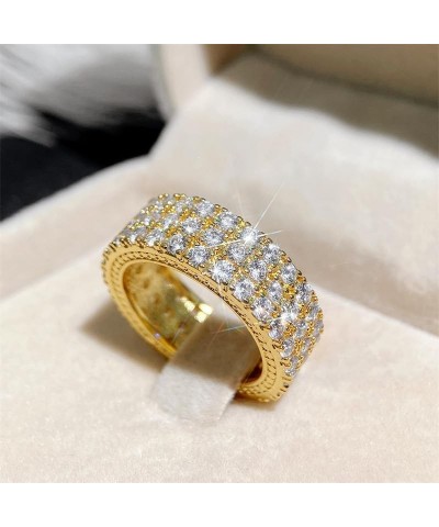 18k Gold Plated Wide Band Eternity Ring 3 Rows Round Cut Iced Out Lab Diamond Wedding Ring All-Around Band Stacking Ring for ...