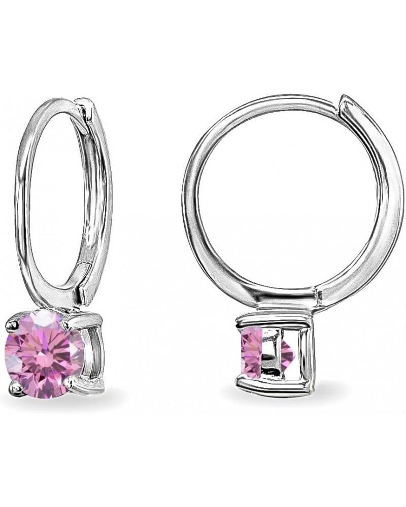 Sterling Silver 5mm European Crystal Solitaire Small Round Huggie Hoop Earrings October - Light Rose $11.48 Earrings