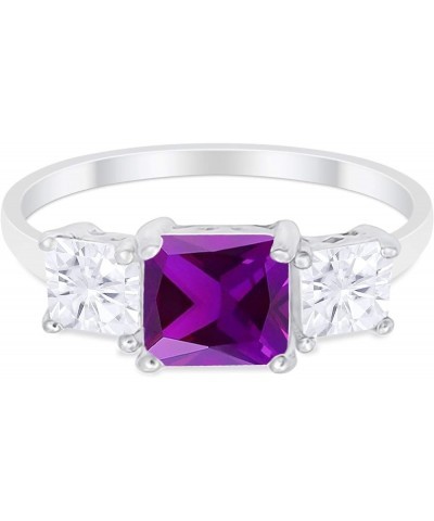 3 Stone Wedding Engagement Ring Princess Cut Square Simulated CZ 925 Sterling Silver Choose Color Simulated Amethyst Cubic Zi...