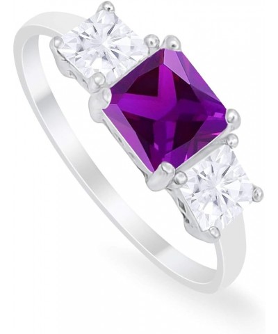 3 Stone Wedding Engagement Ring Princess Cut Square Simulated CZ 925 Sterling Silver Choose Color Simulated Amethyst Cubic Zi...