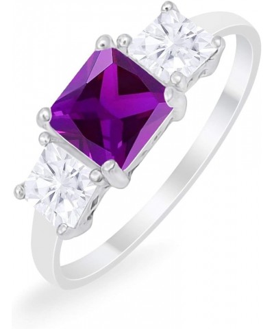 3 Stone Wedding Engagement Ring Princess Cut Square Simulated CZ 925 Sterling Silver Choose Color Simulated Amethyst Cubic Zi...