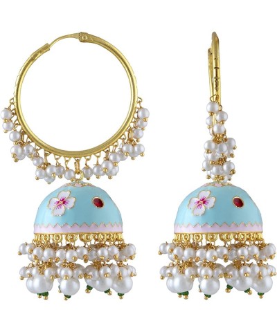 Gold Plated Green Beads Studded Jhumki Earrings Ethnic Fashion Jewelry For Women & Girls Sky Blue 2 $17.35 Earrings