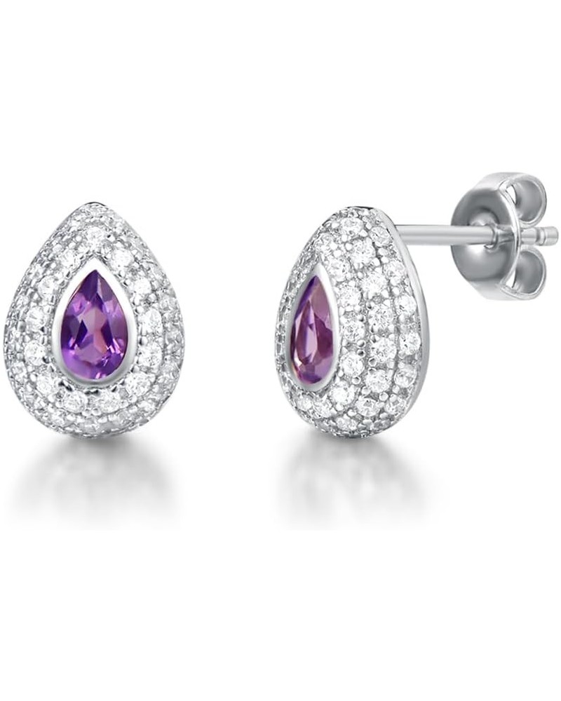 White Gold Plated 925 Sterling Silver Natural Amethyst CZ Cubic Zirconia Pendant Necklace Stud Earrings Set Fine Jewelry Gift...