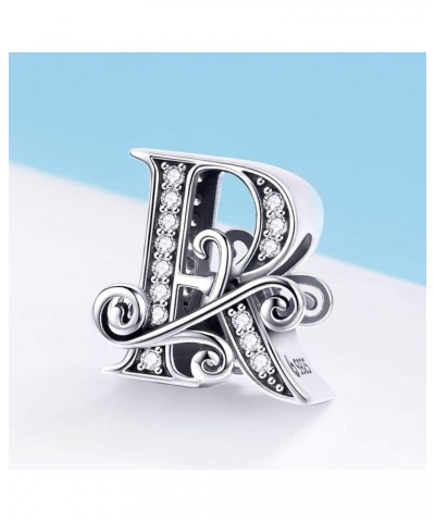 Solid 925 Sterling Silver with Cubic Stones, Complete A~Z Gift Options Alphabet Charm Letter Beads fit Pandora European Brace...