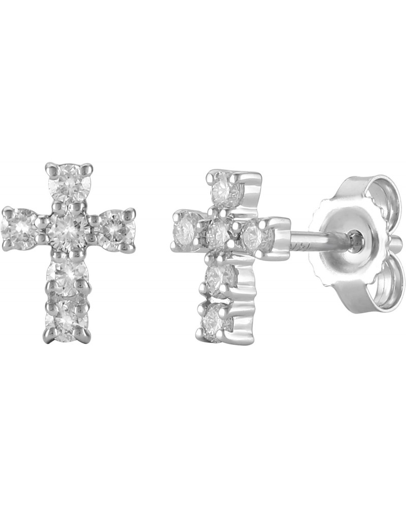 Cross Shaped Stud Diamond Earrings in 10k White Gold with Natural Diamonds 1/5 Carat (F-G Color, SI1-SI2 Clarity) - Fine Jewe...