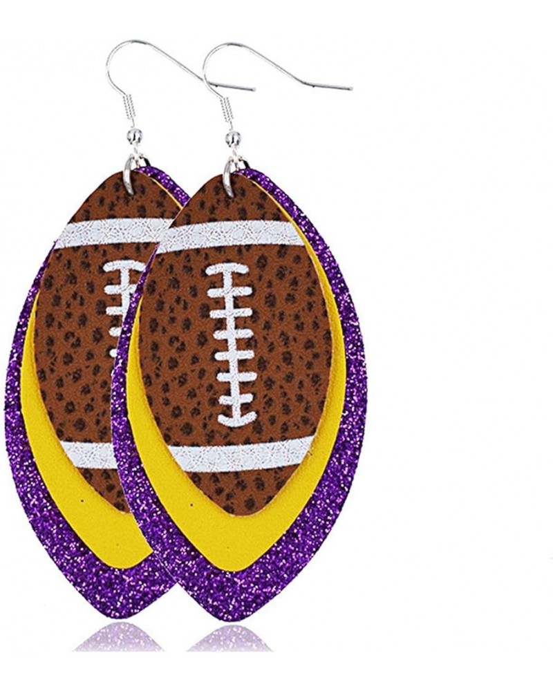 Colorful Layered Football Dangle Earrings Glitter Faux Leather Football Sports Lover Teardrop Earrings for Women Girls Jewelr...