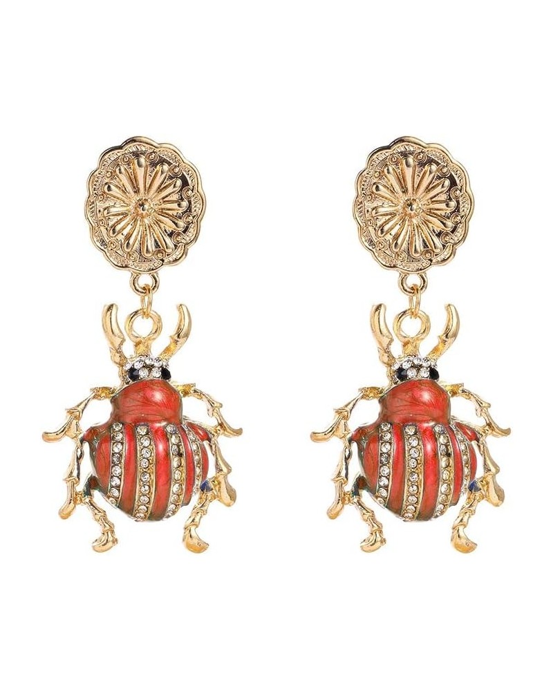 Vintage Enamel Crystal Bug Insect Beetle Dangle Earrings Scarab Animal Jewelry Gift red $8.24 Earrings