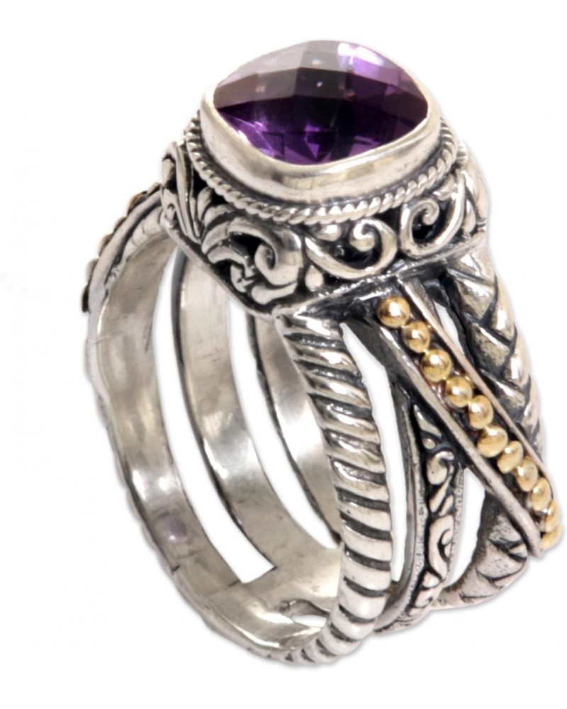 Artisan Handmade 18k Gold Accented Amethyst Cocktail Ring .925 Sterling Silver Purple Indonesia Birthstone 'Spectacular Purpl...