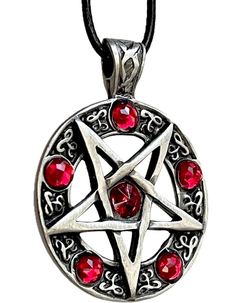 Red Crystal Pentagram Pentacle Star Wicca Pewter Pendant Necklace w Black Cord $8.69 Necklaces