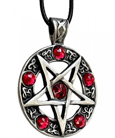 Red Crystal Pentagram Pentacle Star Wicca Pewter Pendant Necklace w Black Cord $8.69 Necklaces