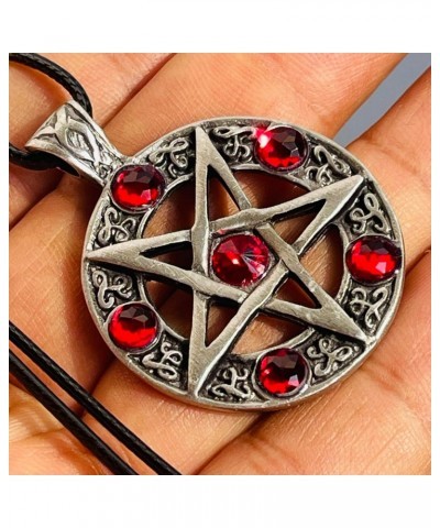 Red Crystal Pentagram Pentacle Star Wicca Pewter Pendant Necklace w Black Cord $8.69 Necklaces