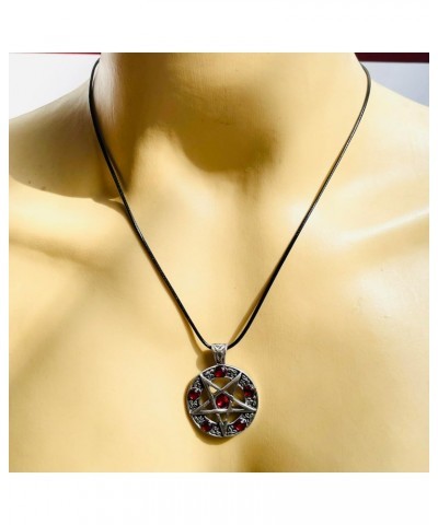 Red Crystal Pentagram Pentacle Star Wicca Pewter Pendant Necklace w Black Cord $8.69 Necklaces