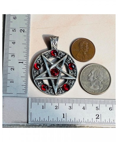 Red Crystal Pentagram Pentacle Star Wicca Pewter Pendant Necklace w Black Cord $8.69 Necklaces