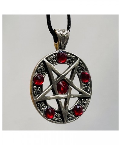 Red Crystal Pentagram Pentacle Star Wicca Pewter Pendant Necklace w Black Cord $8.69 Necklaces