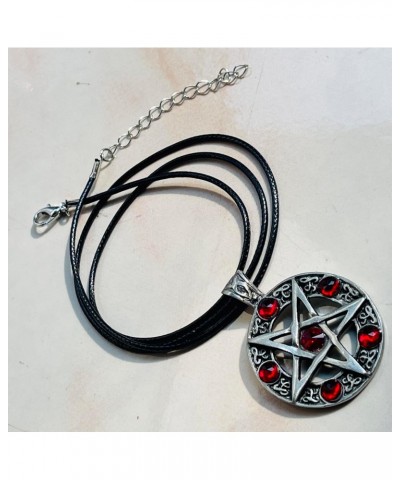 Red Crystal Pentagram Pentacle Star Wicca Pewter Pendant Necklace w Black Cord $8.69 Necklaces