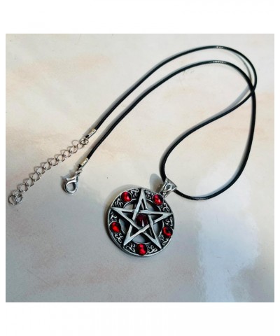 Red Crystal Pentagram Pentacle Star Wicca Pewter Pendant Necklace w Black Cord $8.69 Necklaces