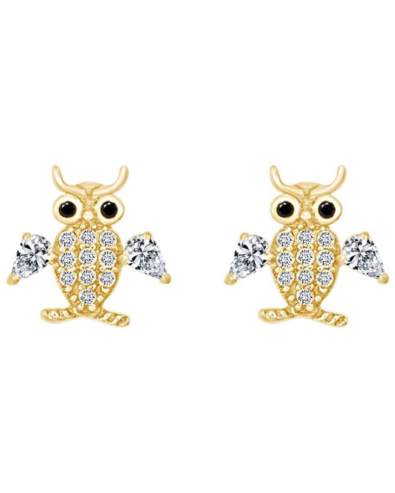 14k Gold Over Sterling Silver Animal, Bird, Insects Cubic Zirconia Stud Earrings Yellow Gold Over : OWL 2 $18.23 Earrings