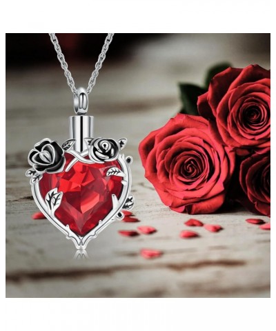 Rose Cremation Jewelry for Ashes Urn Necklace with Heart Crystal Rose Flower Ashes Pendant Necklaces for Women Men Memorial G...