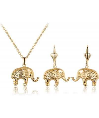 18K Gold Plated Filigree Elephant Earrings and Necklace Jewelry Set Yellow Gold $10.00 Jewelry Sets