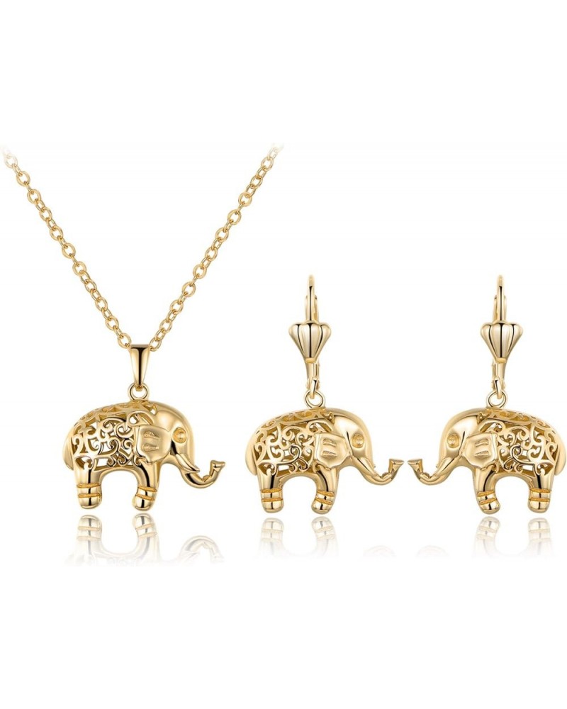 18K Gold Plated Filigree Elephant Earrings and Necklace Jewelry Set Yellow Gold $10.00 Jewelry Sets