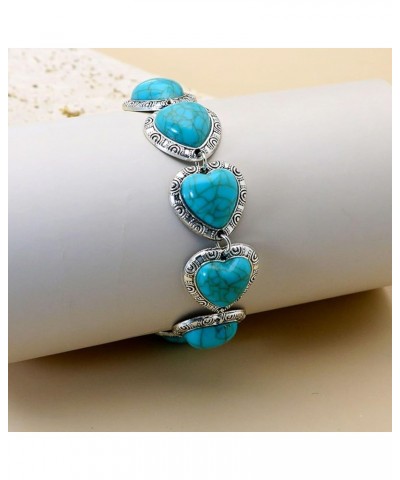 Love Heart Turquoise Link Statement Bracelets Bohemian Style Gemstone Chain Cuff Bracelets for Women Girl Fashio Elegant Shin...