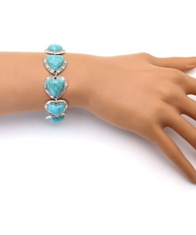 Love Heart Turquoise Link Statement Bracelets Bohemian Style Gemstone Chain Cuff Bracelets for Women Girl Fashio Elegant Shin...