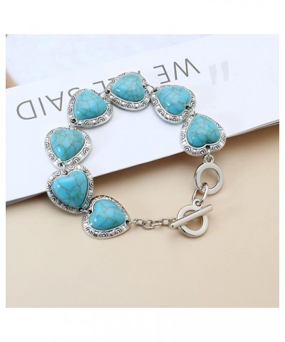 Love Heart Turquoise Link Statement Bracelets Bohemian Style Gemstone Chain Cuff Bracelets for Women Girl Fashio Elegant Shin...