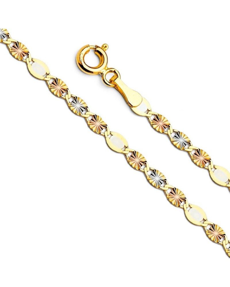 14k Real Tri Color Gold Solid 3mm Flat Star Diamond Cut Chain Necklace with Spring Ring Clasp 22.0 Inches $62.62 Necklaces