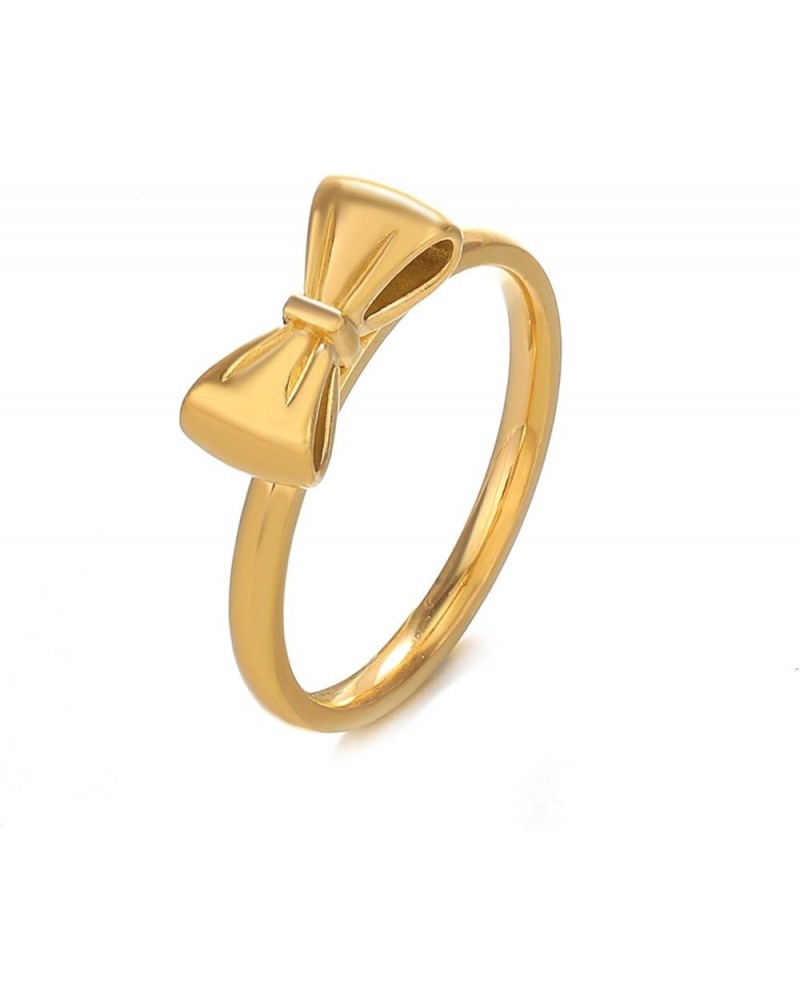 Bow Ring for Women 14K Gold Plated Statement Bow Tie Ring Silver Cubic Zirconia Cute Bowknot Ribbon Ring Gold Bow $9.85 Rings