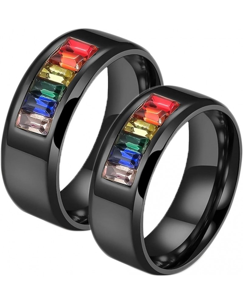 Lesbian Rings for Women Couples, Stainless Steel Promise Rings Personalized Size 5 to Size 12 Black LGBT Ring with Rainbow Cu...