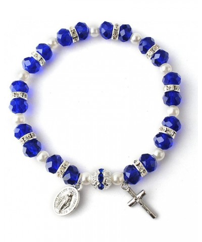 Women's Beaded Stretch Rosary Bracelet with Crucifix and Miraculous Medal Blue $8.09 Bracelets