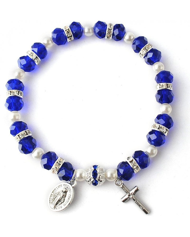 Women's Beaded Stretch Rosary Bracelet with Crucifix and Miraculous Medal Blue $8.09 Bracelets