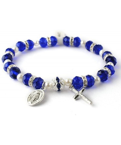 Women's Beaded Stretch Rosary Bracelet with Crucifix and Miraculous Medal Blue $8.09 Bracelets