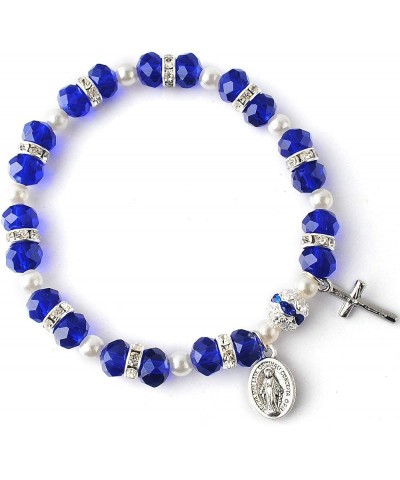 Women's Beaded Stretch Rosary Bracelet with Crucifix and Miraculous Medal Blue $8.09 Bracelets