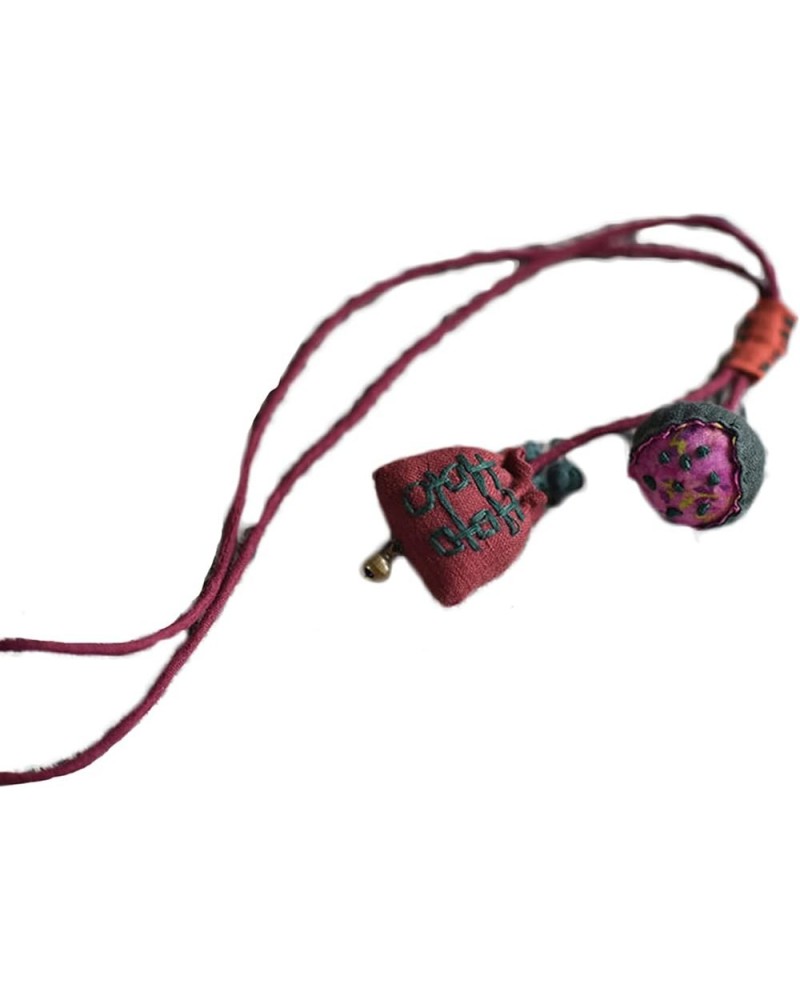 Linen Cloth Fabric Lotus Flower Bell Pendants Handmade Embroidered Money Bag Style Necklace Deep Red $11.25 Necklaces