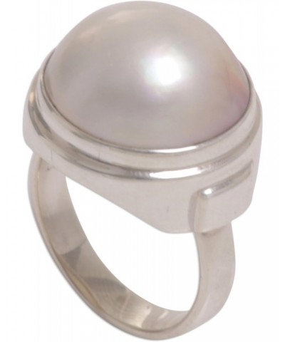 Artisan Handmade Cultured Mabe Pearl Cocktail Ring Sterling Silver White Indonesia Jewelry Birthstone 'White Sophistication' ...