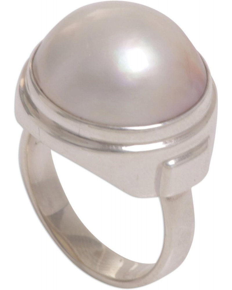 Artisan Handmade Cultured Mabe Pearl Cocktail Ring Sterling Silver White Indonesia Jewelry Birthstone 'White Sophistication' ...