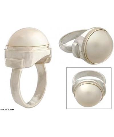 Artisan Handmade Cultured Mabe Pearl Cocktail Ring Sterling Silver White Indonesia Jewelry Birthstone 'White Sophistication' ...