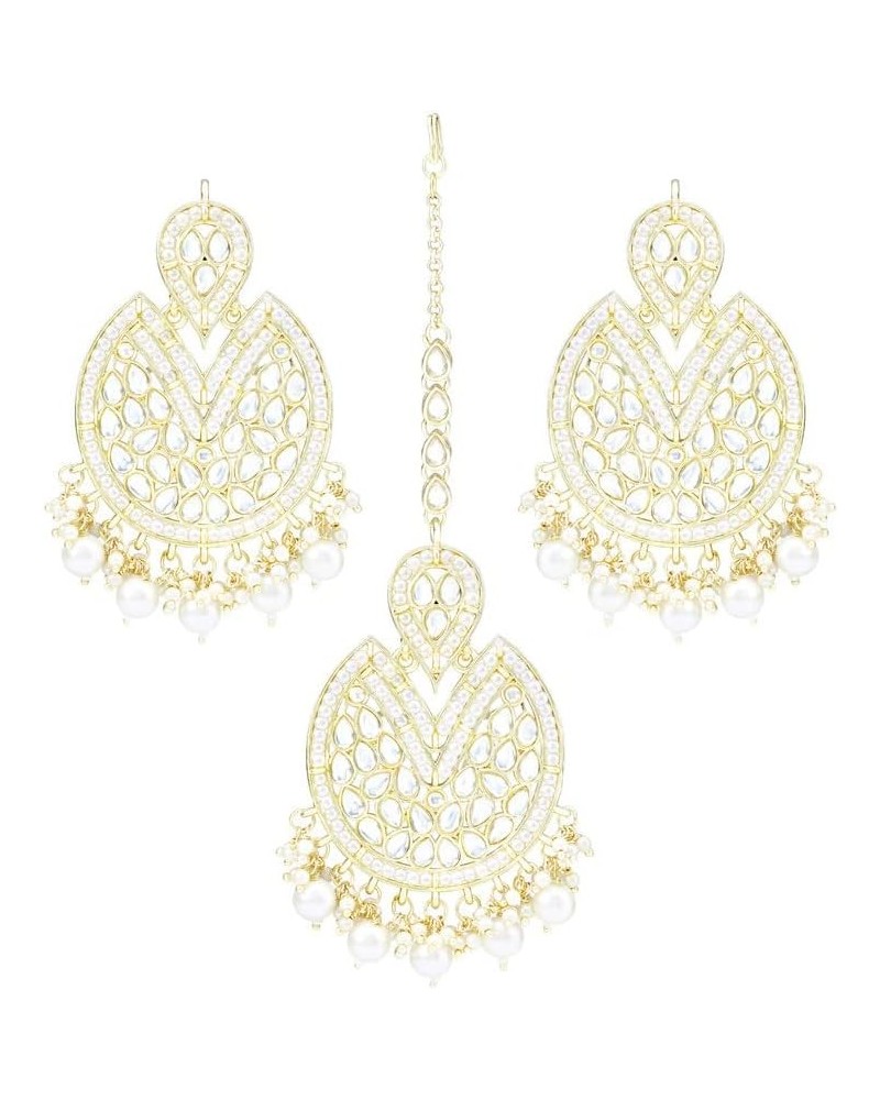 Traditional Maang Tikka With Earring Set Jewelry For Women White 6 $14.85 Jewelry Sets