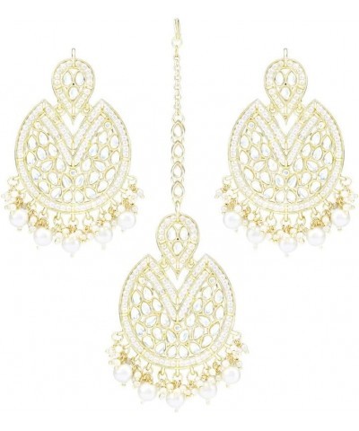 Traditional Maang Tikka With Earring Set Jewelry For Women White 6 $14.85 Jewelry Sets