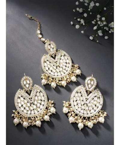 Traditional Maang Tikka With Earring Set Jewelry For Women White 6 $14.85 Jewelry Sets