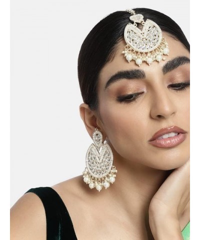 Traditional Maang Tikka With Earring Set Jewelry For Women White 6 $14.85 Jewelry Sets