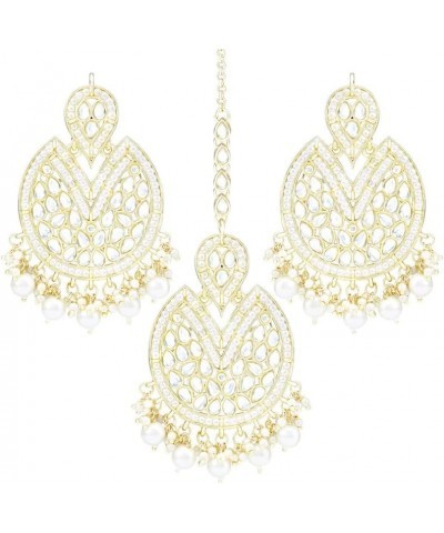 Traditional Maang Tikka With Earring Set Jewelry For Women White 6 $14.85 Jewelry Sets