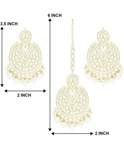 Traditional Maang Tikka With Earring Set Jewelry For Women White 6 $14.85 Jewelry Sets