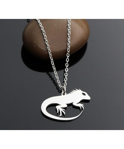 Iguana Pendant Necklace Iguana Pet Lover Gift Iguana Memorial Gift Animal Lover Gift for Women Teen Girls Silver $8.09 Necklaces