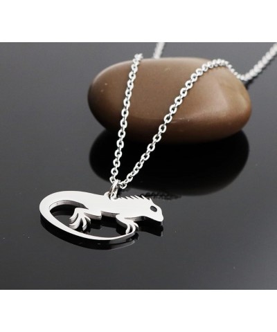 Iguana Pendant Necklace Iguana Pet Lover Gift Iguana Memorial Gift Animal Lover Gift for Women Teen Girls Silver $8.09 Necklaces